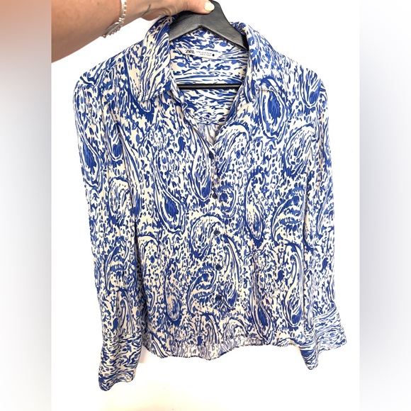 Zara Tops - ZARA Blue and White Paisley Women's Top
